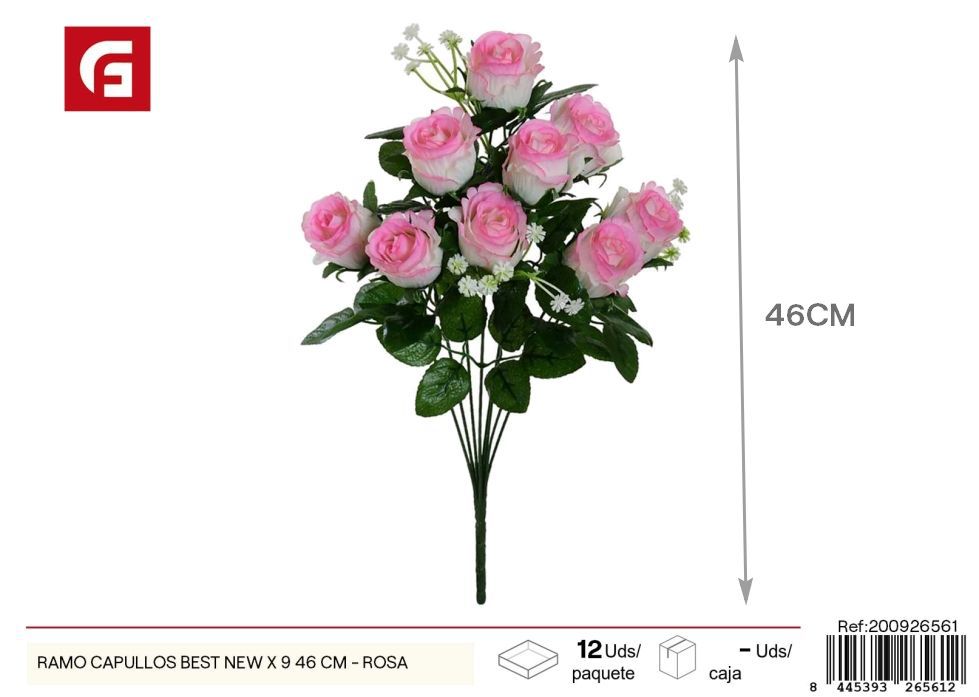 Ramo de capullos rosas 9 piezas 46 cm - Flores decorativas y arreglos