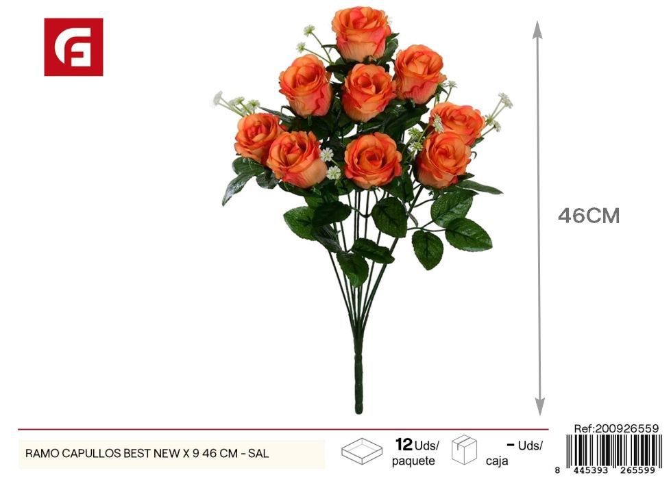 Ramo de capullos salmón 9 piezas 46 cm - Arreglos florales de estilo moderno