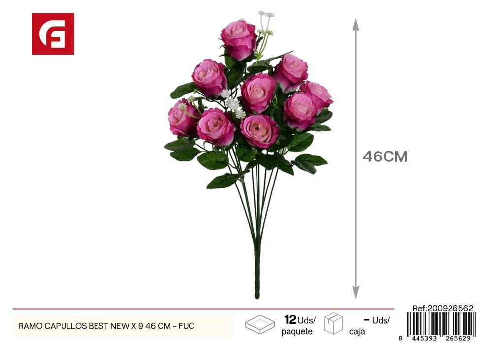 Ramo de capullos seleccionados 9 uds - 46 cm - Color fucsia - Ramos decorativos de flores artificiales
