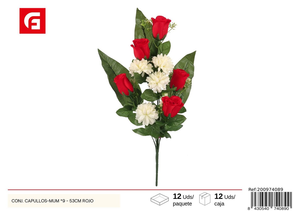 Conjunto de capullos de crisantemo x 9-53 cm rojo - Flores artificiales y decoración