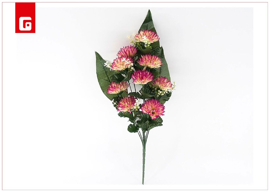 Conjunto de crisantemos 9 uds - 53 cm - Color fucsia - Ramos decorativos de flores artificiales