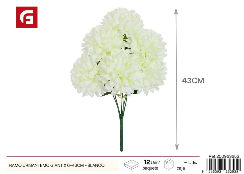 Ramo gigante de crisantemos blancos 6 piezas - Flores artificiales XXL y decoración