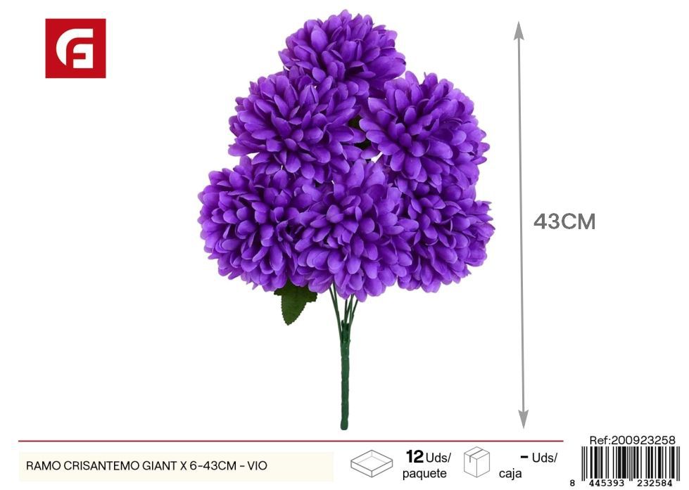 Ramo gigante de crisantemo 6 uds - 43 cm - Color violeta - Ramos decorativos de flores artificiales