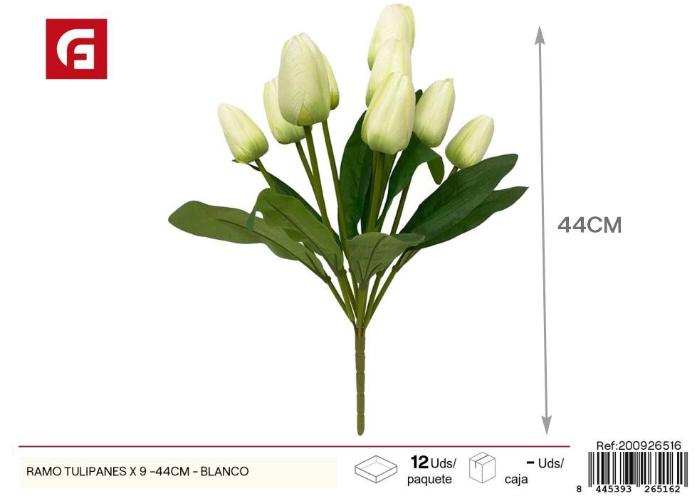 Ramo de tulipanes blancos 9 piezas 44 cm - Flores artificiales y ramos decorativos