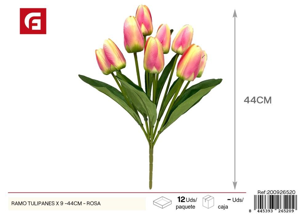 Ramo de tulipanes rosas 9 piezas 44 cm - Flores artificiales para decoraciones