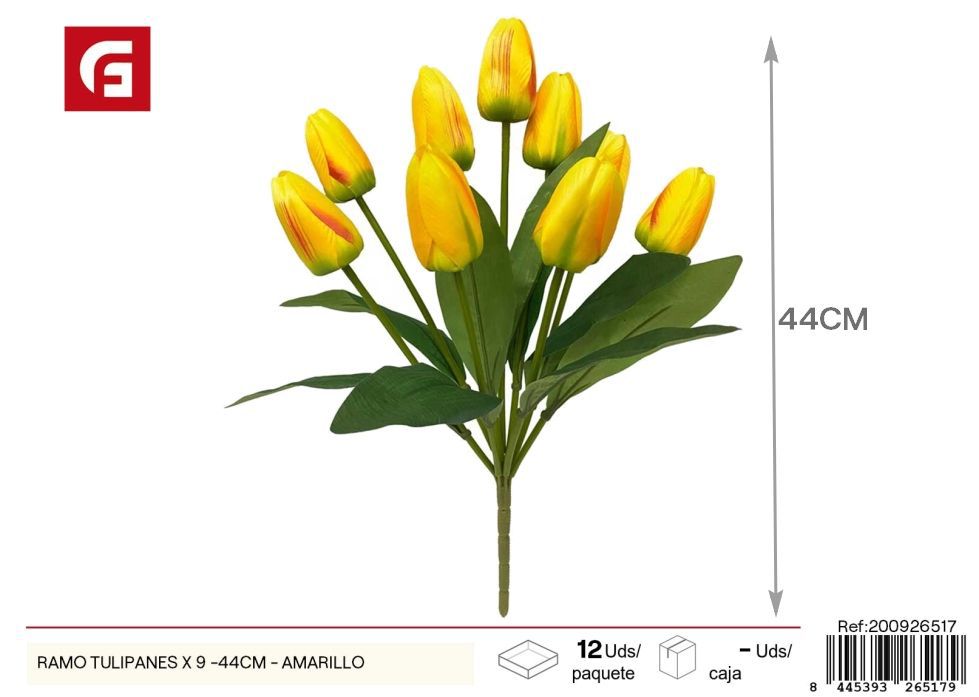 Ramo de tulipanes amarillos 9 piezas 44 cm - Arreglos florales artificiales