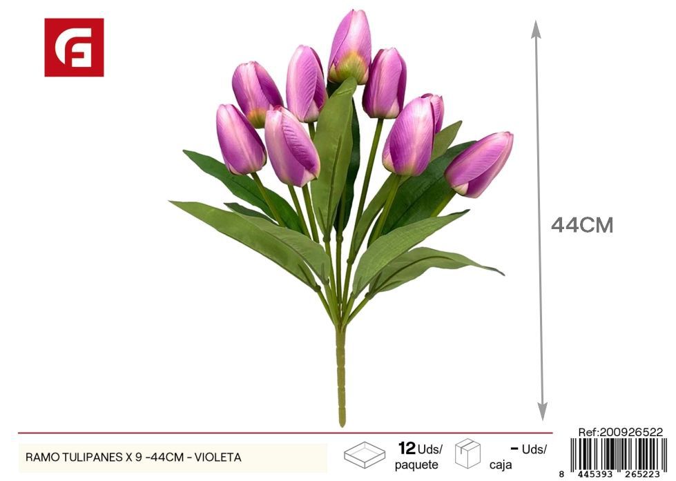 Ramo de tulipanes violetas 9 piezas 44 cm - Ramos decorativos de flores artificiales