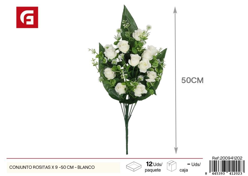 Conjunto de rositas x 9 - 50 cm - Blanco, flores artificiales decorativas