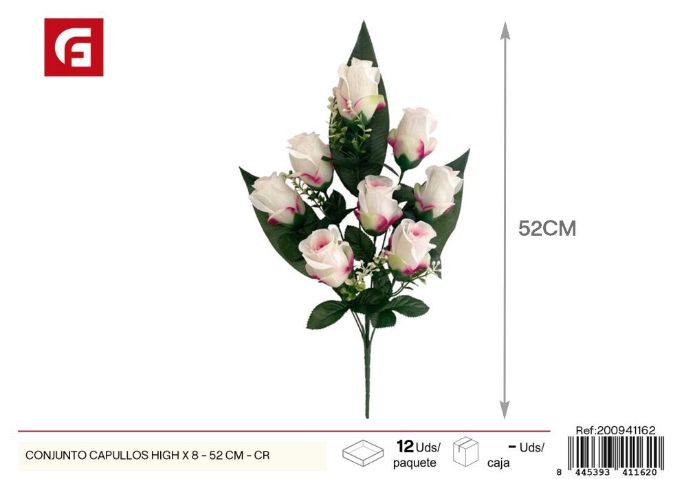 Conjunto de capullos high 8 piezas 52 cm - Color crema - Flores artificiales decorativas
