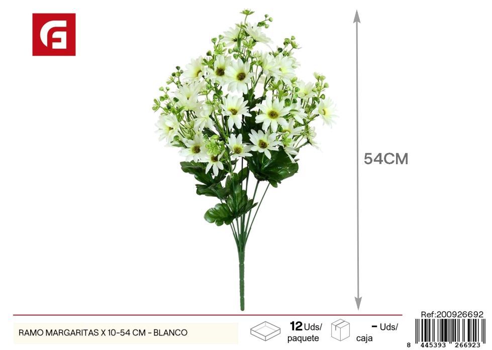 Ramo de margaritas blancas 10 piezas 54 cm - Flores artificiales alegres y coloridas