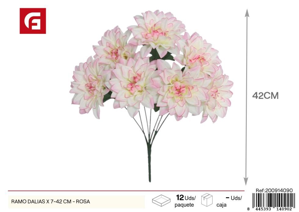 Ramo de dalias 7 piezas 42 cm rosa - Flores artificiales decorativas