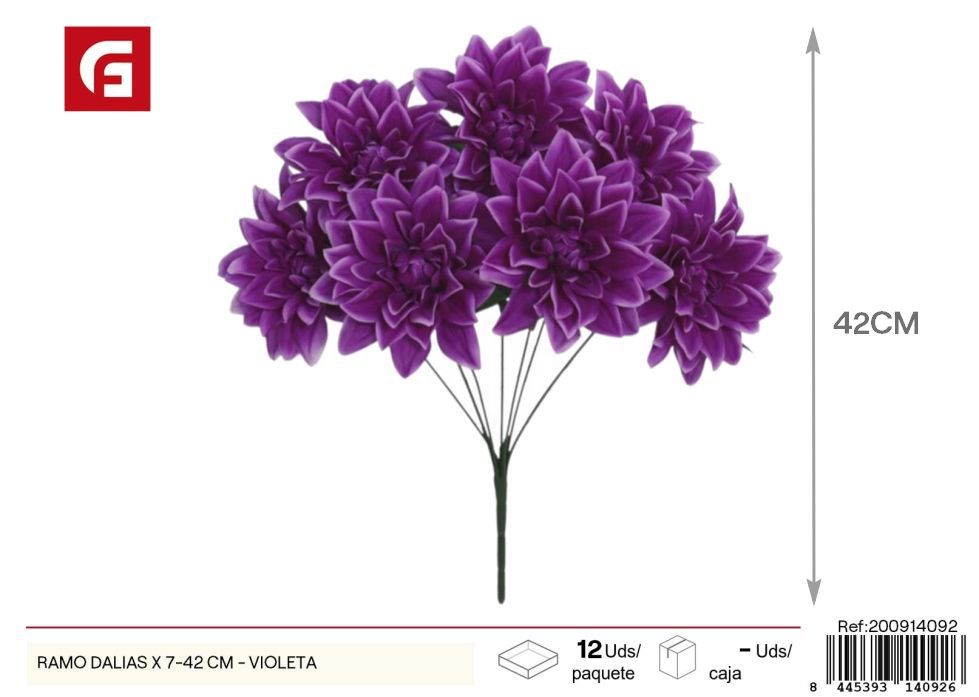 Ramo de dalias 7 piezas 42 cm - Color violeta - Flores artificiales decorativas