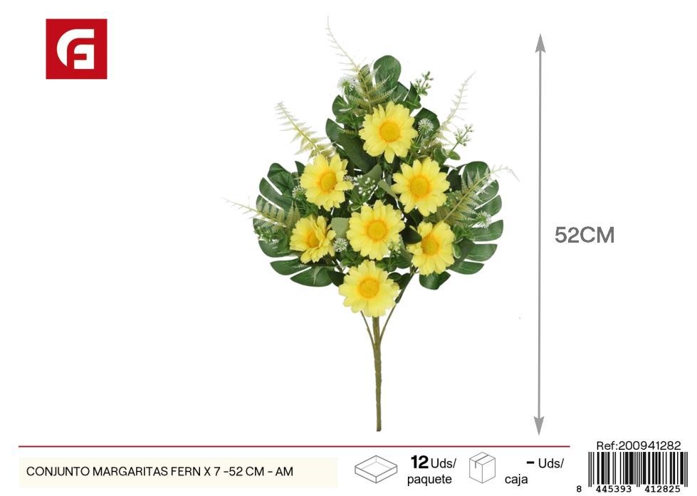 Conjunto de margaritas y helechos x 7 - 52 cm - Amarillo, flores artificiales