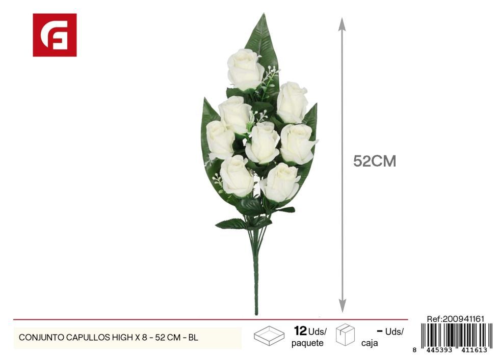 Conjunto de capullos high 8 piezas 52 cm - Color blanco - Flores artificiales decorativas