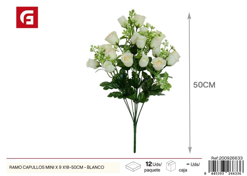 Ramo de capullos mini 9x18 50 cm - Color blanco - Flores artificiales decorativas
