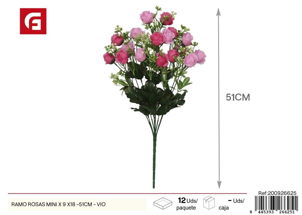 Ramo de mini rosas violetas 9x18 piezas 51 cm - Ramos florales pequeños decorativos