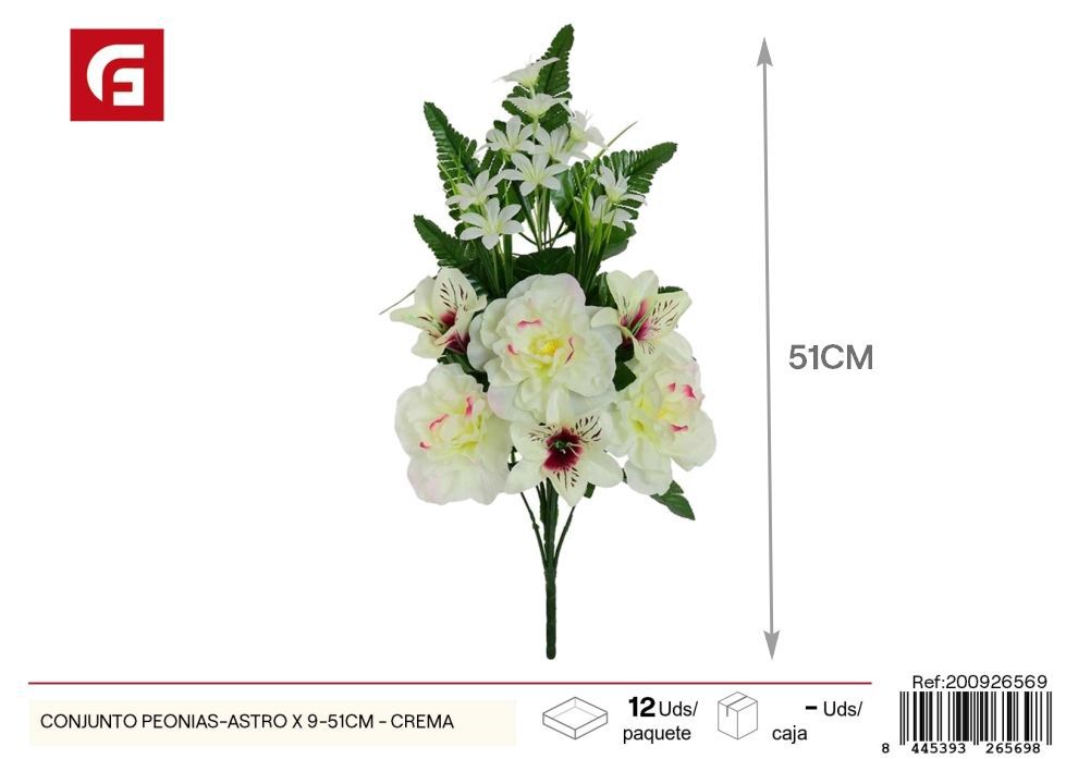 Conjunto de peonias y astromelias color crema 9 piezas 51 cm - Arreglos de flores de lujo