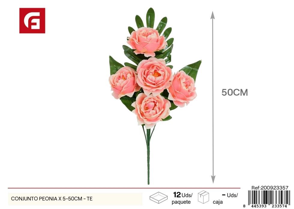 Conjunto de peonias color crema 5 piezas 50 cm - Flores artificiales y decoración 