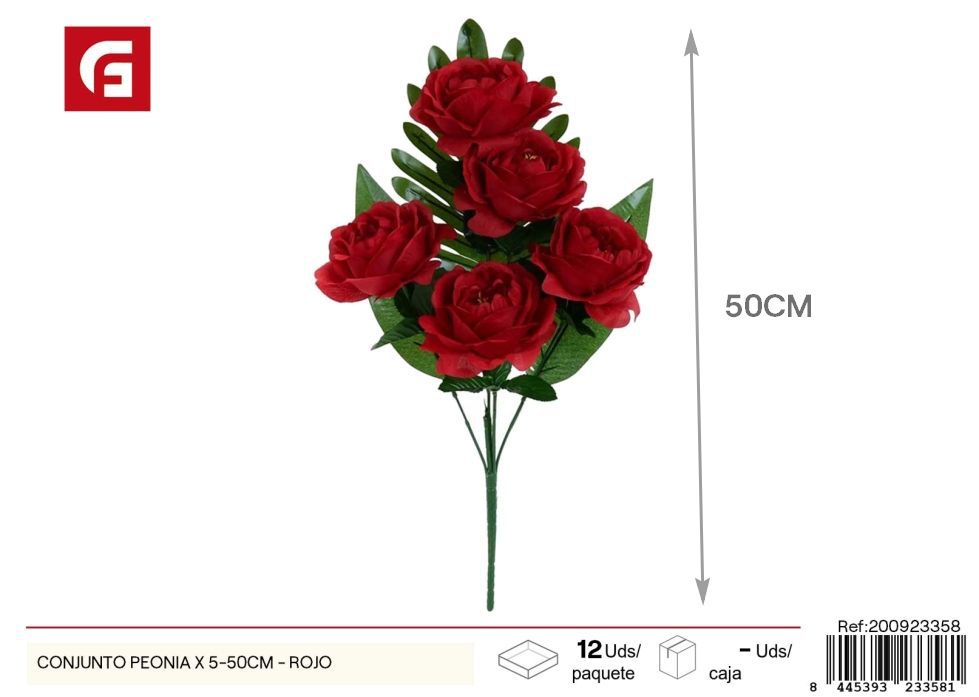 Conjunto de Peonias artificiales rojo x 5 - 50 cm - Decoración floral