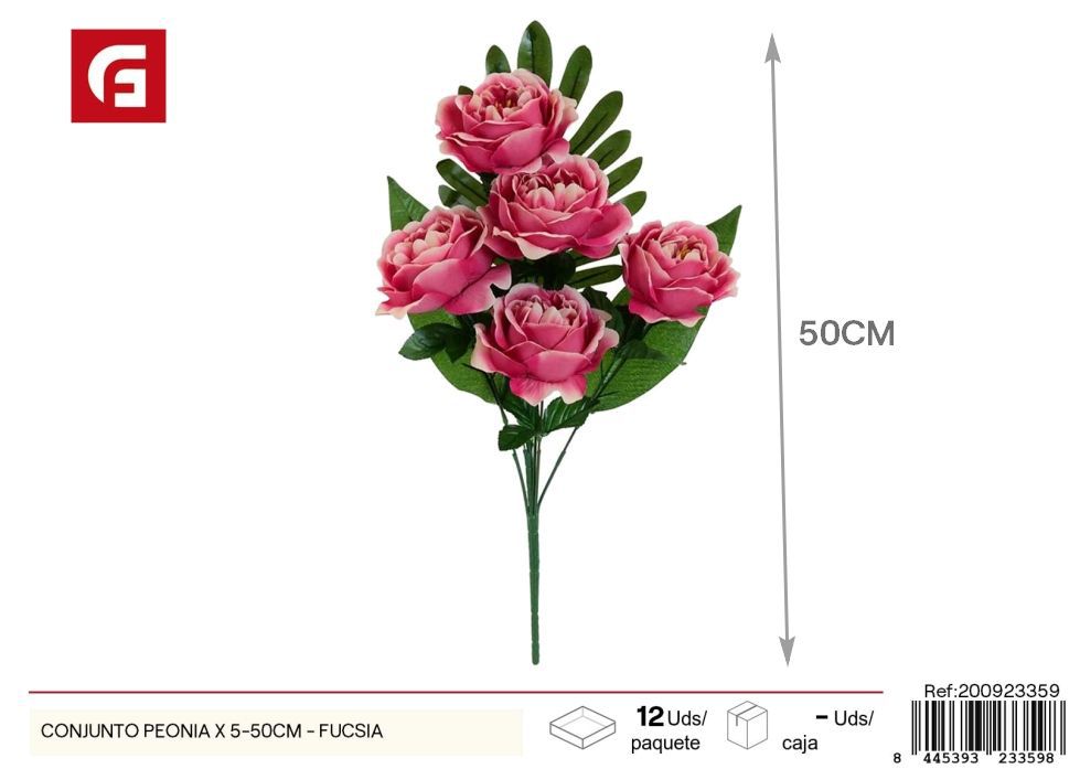 Conjunto de Peonias artificiales fucsias x 5 - 50 cm - Decoración floral
