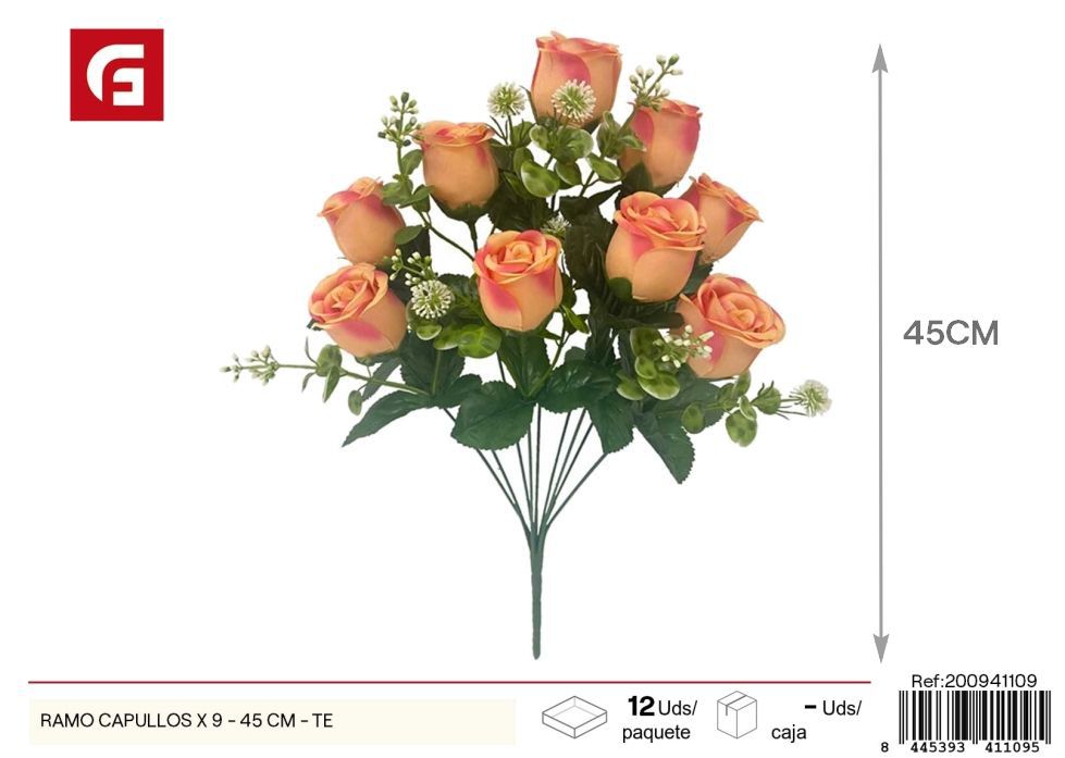 Ramo de Capullos tea x 9 - 45 cm - Decoración floral