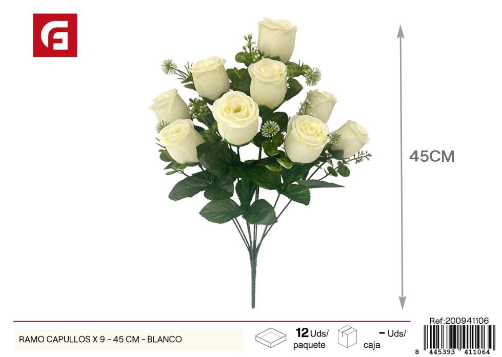 Ramo de Capullos blancos x 9 - 45 cm - Flores artificiales