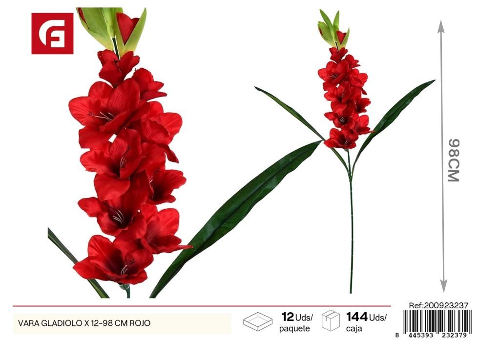 Vara de Gladiolos x 12 - 98 cm Rojo - Flores artificiales