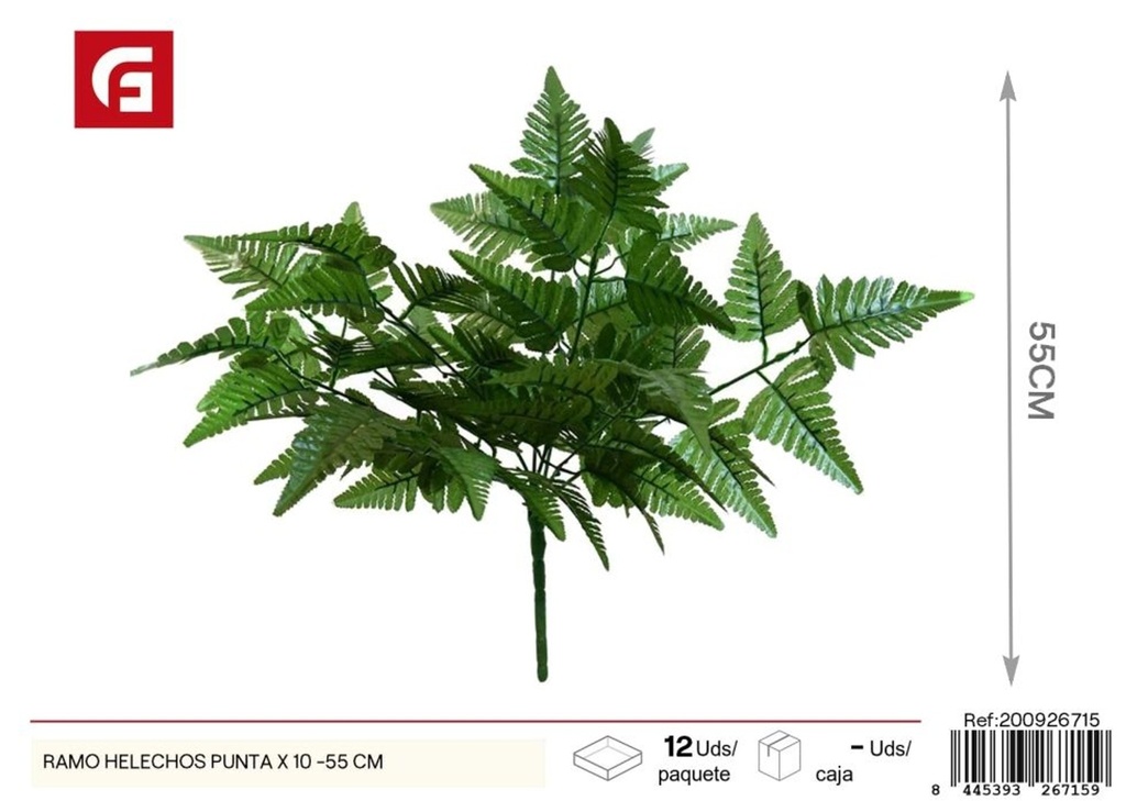 Ramo de helechos artificiales (10 ramas, 55 cm) - Decoraciones florales