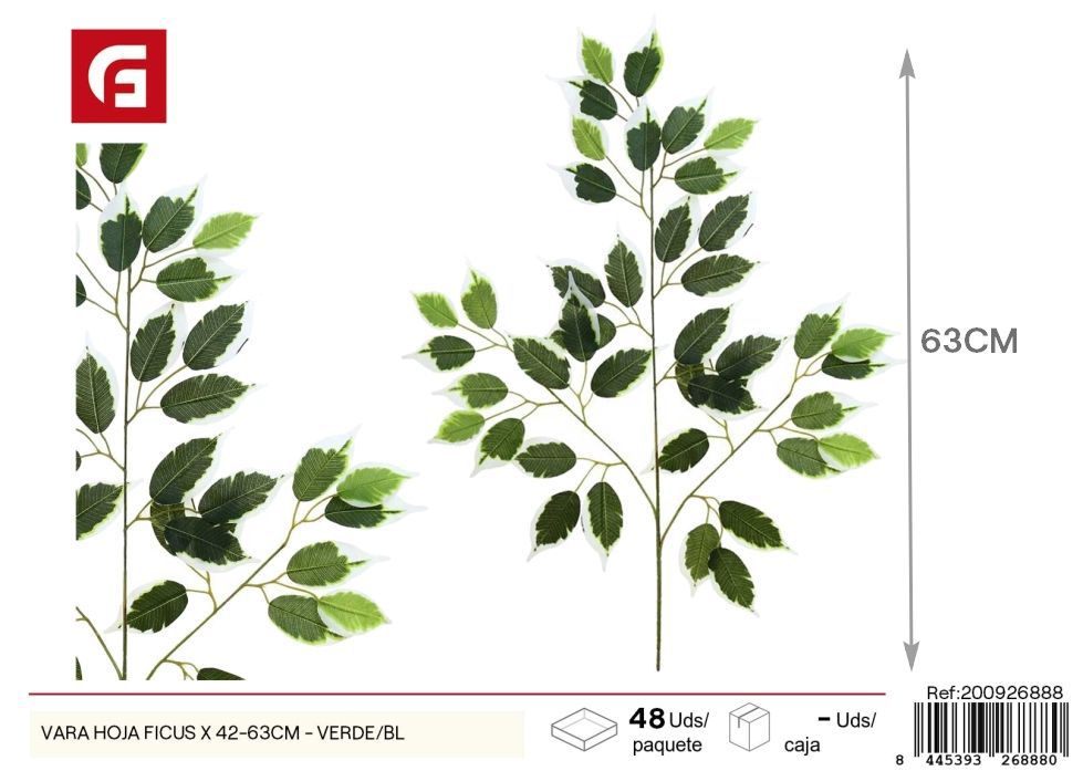 Vara de hoja Ficus x 42 - 63 cm Verde/azul - Flores artificiales
