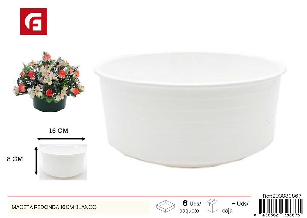 Maceta redonda blanca 16 cm - Flores artificiales y macetas decorativas