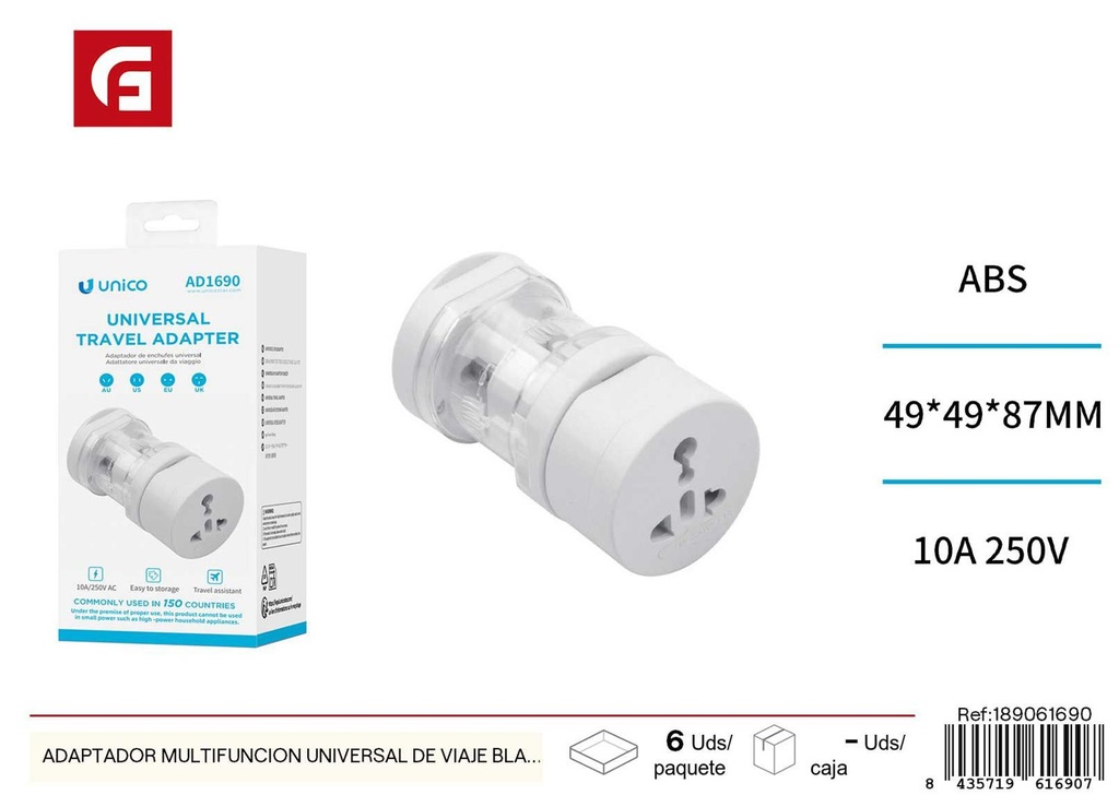 Adaptador multifuncion universal de viaje blanco - Adaptadores para viajes