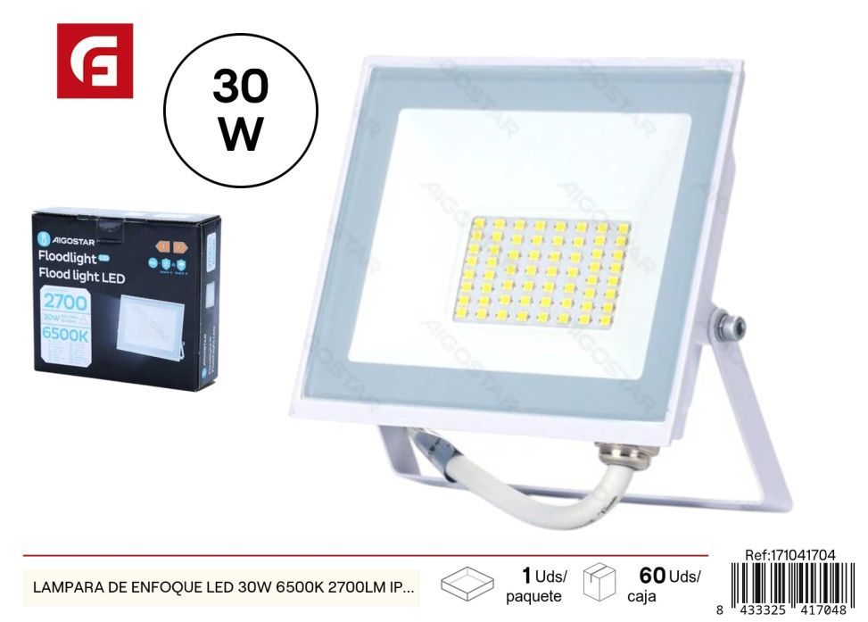 Lámpara de enfoque LED 30W 6500K 2700LM IP65 - Iluminación para interiores y exteriores