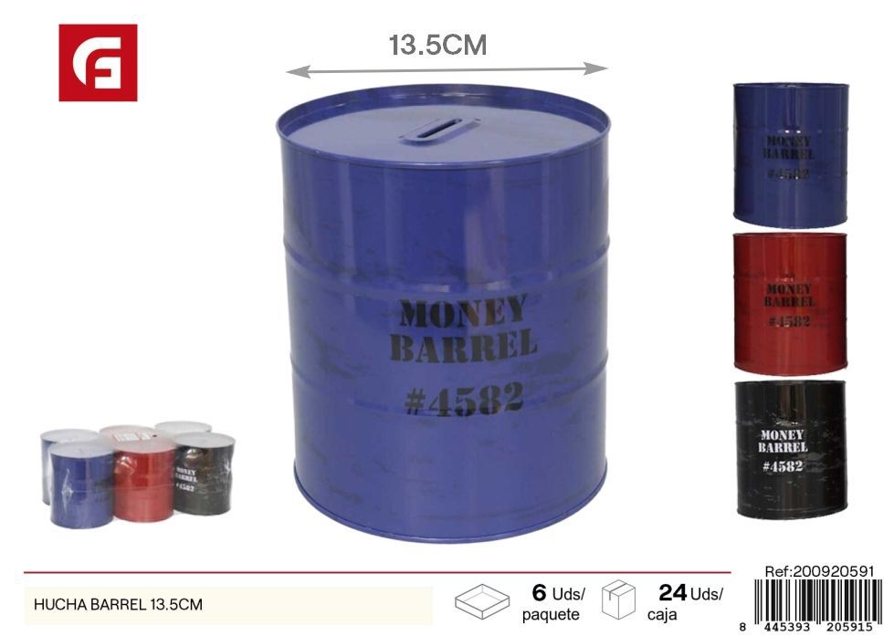 Hucha barrel de 13.5cm decorada - Ahorro y decoración