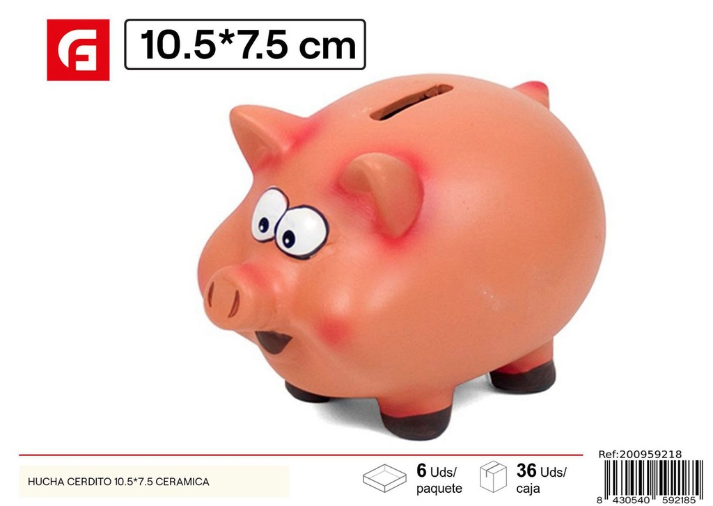 Hucha cerdito de cerámica 10.5x7.5 cm - Ahorro decorativo para niños