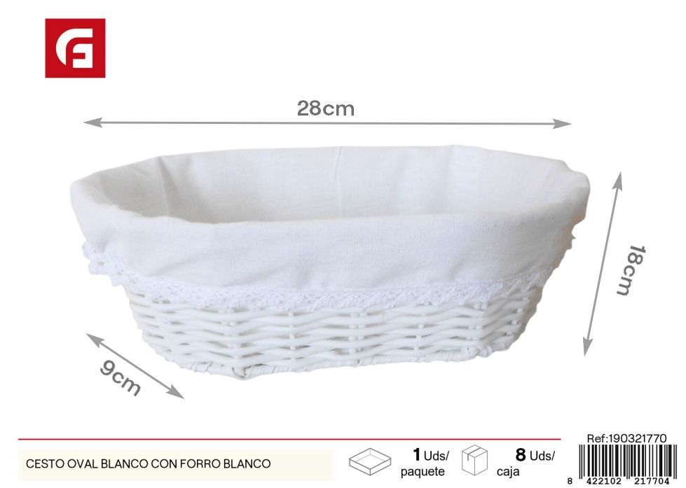 Cesto oval blanco con forro blanco - Almacenamiento decorativo