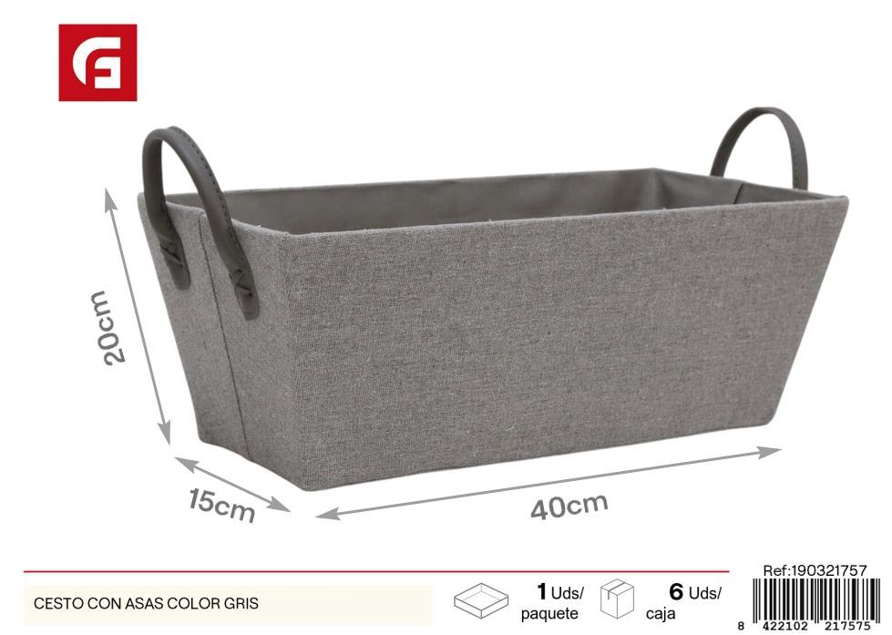 Cesto con asas color gris - Organización y almacenamiento en el hogar