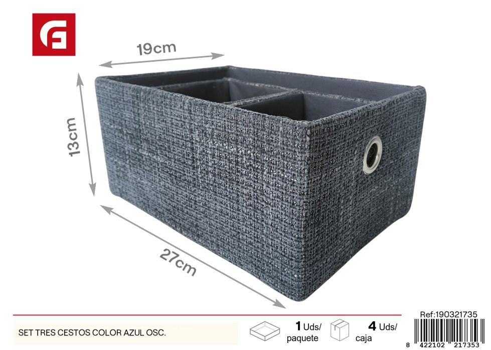 Set de tres cestos color azul oscuro - Organización y almacenamiento en el hogar