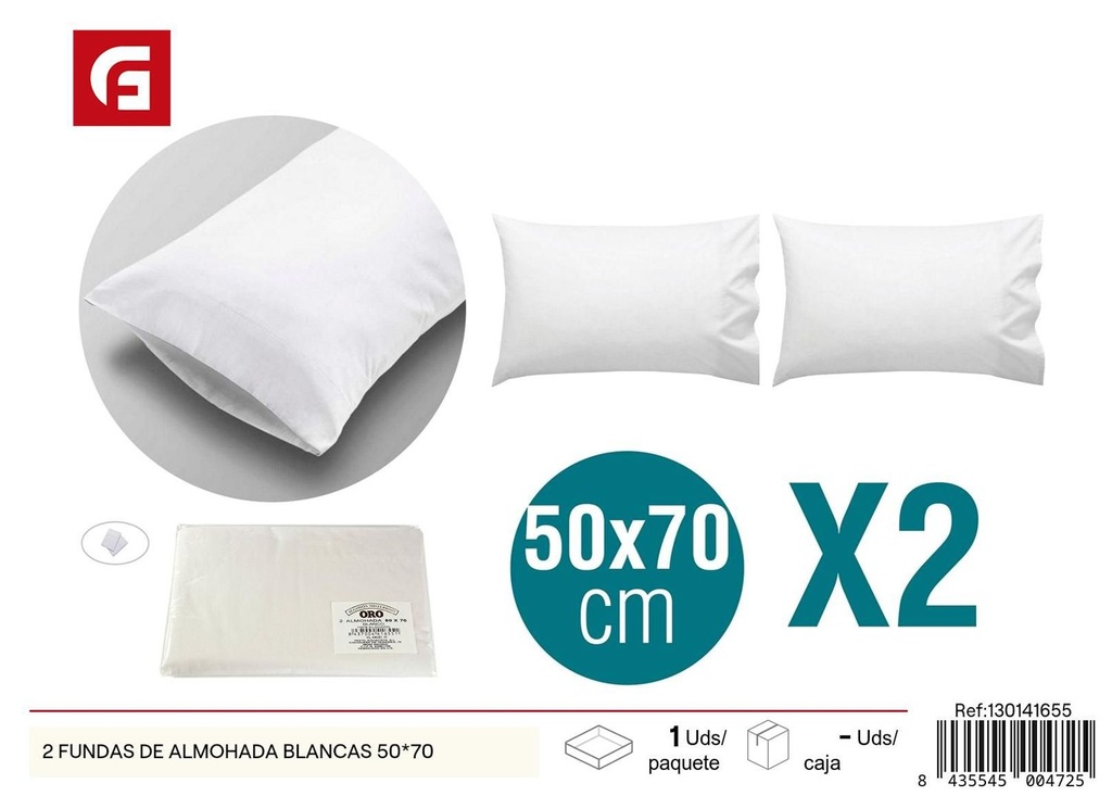 Fundas de almohada blancas 50x70 - Textiles del hogar