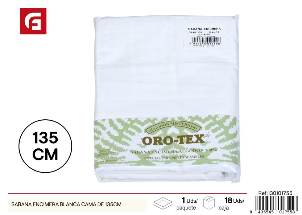 Sábana encimera blanca cama de 135 cm - Textiles del hogar