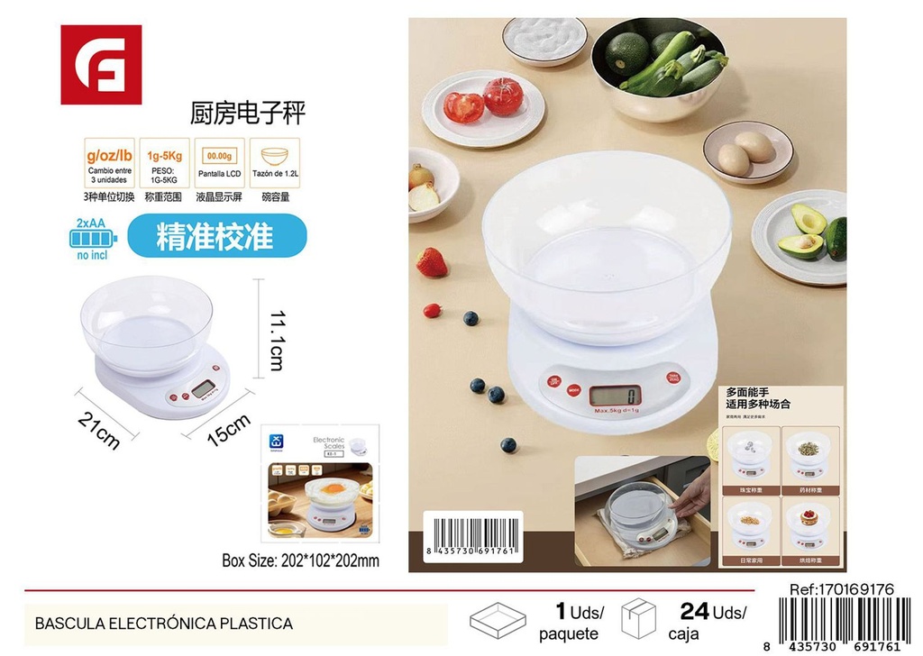 Báscula electrónica plástica - Utensilios de cocina y medición