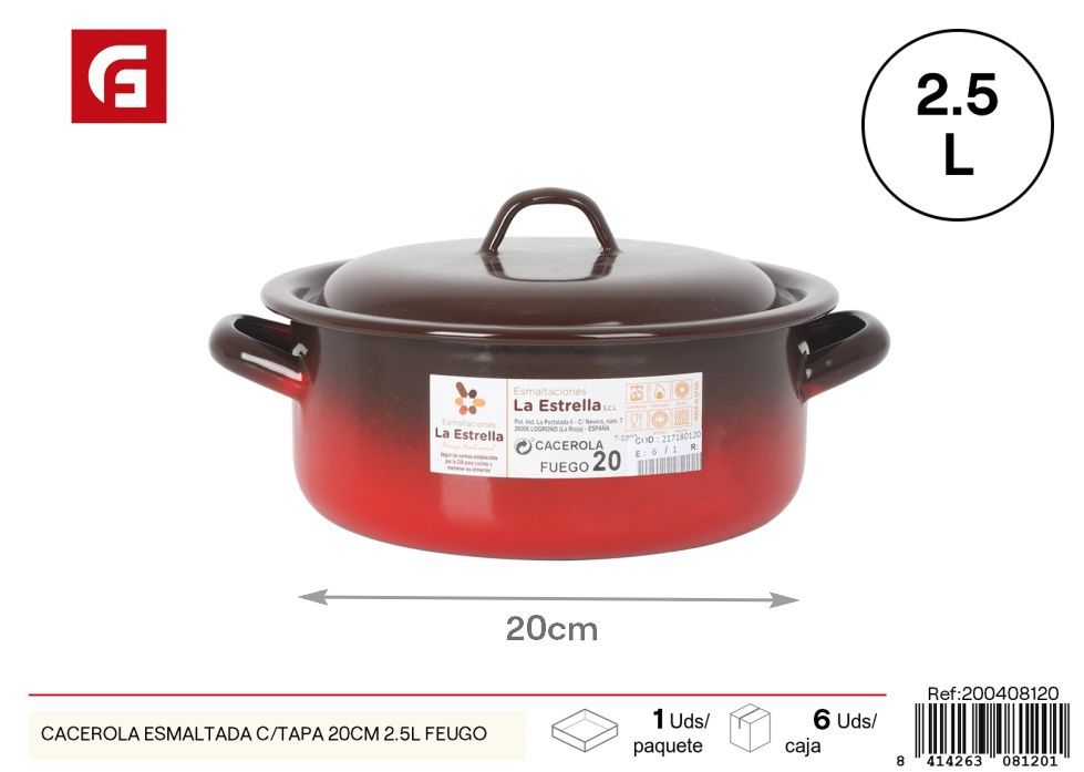Cacerola esmaltada con tapa 20 cm 2.5L (serie Feugo) - Utensilios de cocina