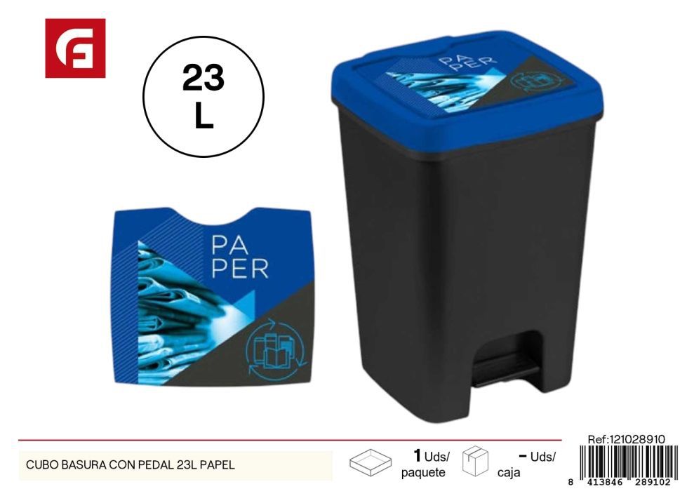 Cubo de basura con pedal 23L papel - Artículos de hogar