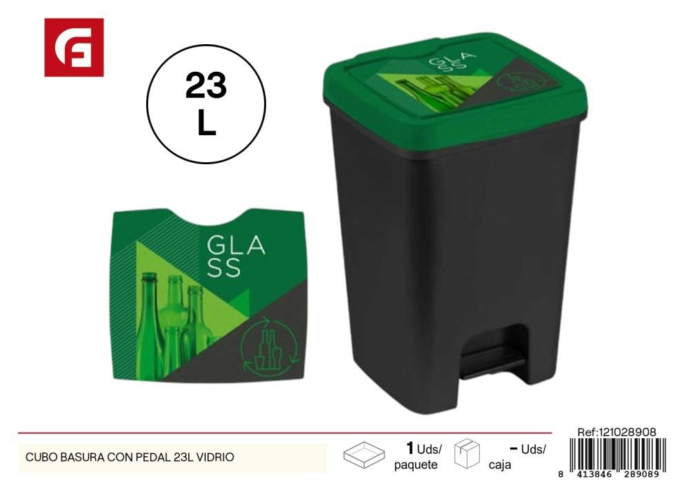 Cubo de basura con pedal 23L vidrio - Artículos de hogar