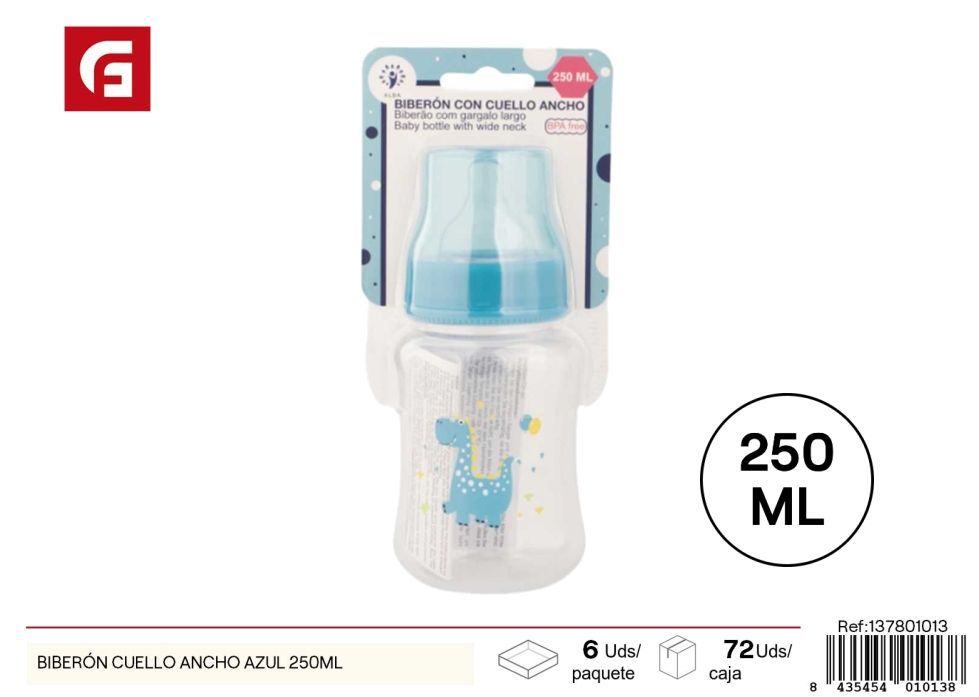 Biberón cuello ancho azul 250 ml - Artículos para bebés