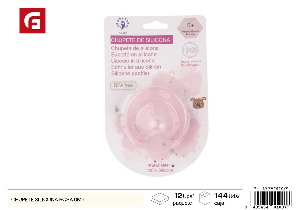 Chupete de silicona rosa 0 meses+ - Utensilios para bebés y chupetes