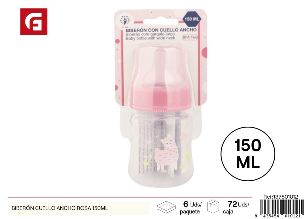 Biberón cuello ancho rosa 150 ml - Utensilios para bebés y alimentación