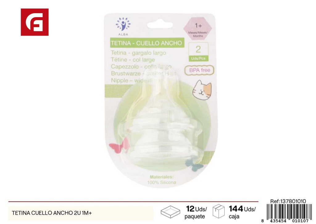 Tetina cuello ancho 2 unidades 1 mes+ - Utensilios para bebés y chupetes