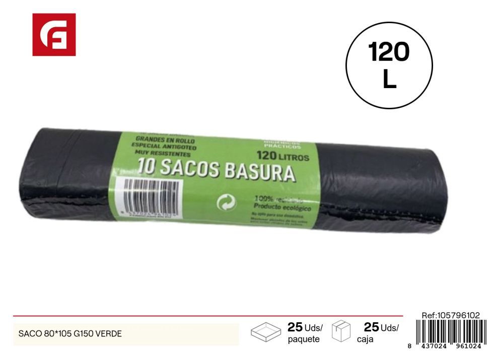 Saco de basura 80*105 G150 verde - Accesorios de limpieza y bolsas de basura