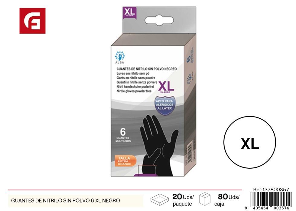 Guantes de nitrilo sin polvo 6 XL negro - Accesorios de limpieza y protección