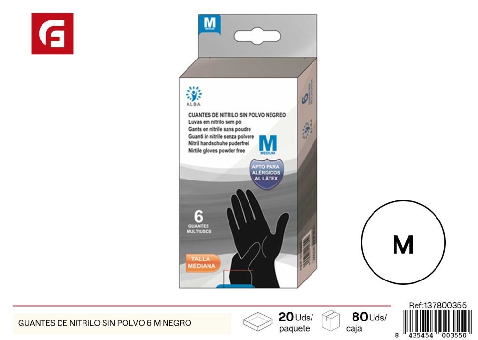 Guantes de nitrilo sin polvo 6 M negro - Accesorios de limpieza y protección